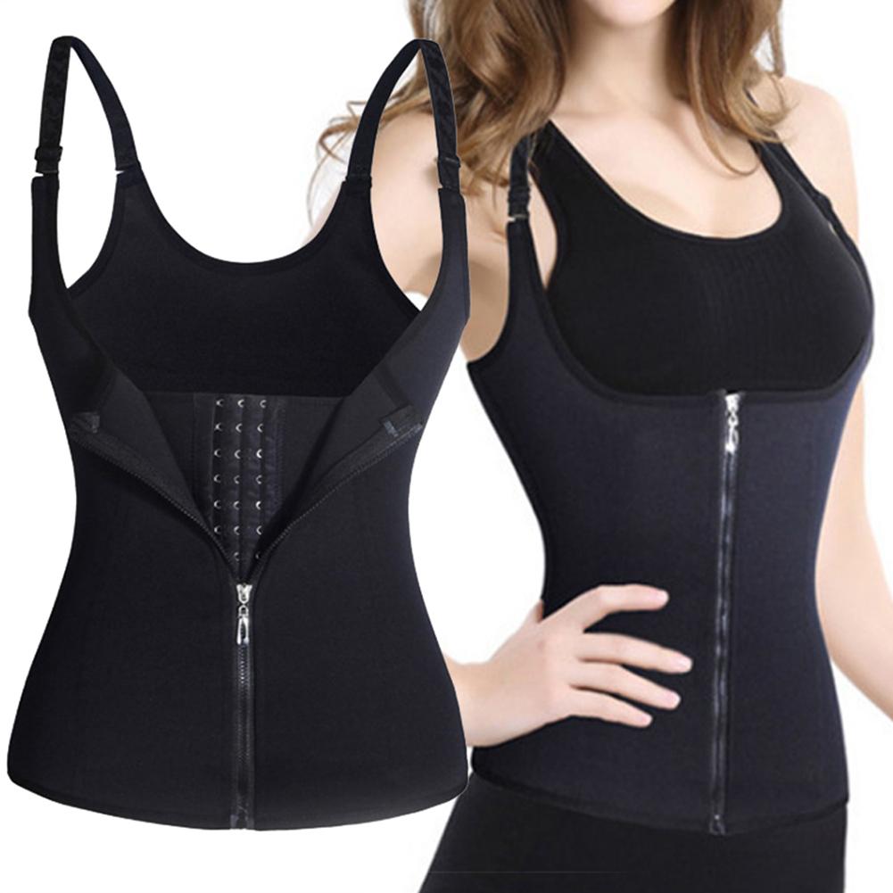 Black Tank Tops Women Slim Fit Chest Support Tanks Zipper Vest Waist Slimming Control Shape wear Tops Women Tees
