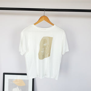 Abstract T-shirts Character Printing-Summer white Cotton Tops Tees
