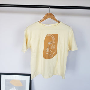 Abstract T-shirts Character Printing-Summer white Cotton Tops Tees