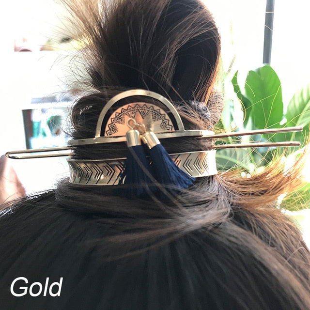 Alloy Round Top Hairpin -Bun Holder Cage Hair Stick