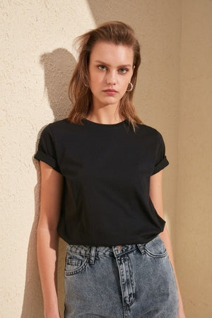 Women 100% Cotton Single Jersey Cycling Neck Basic Knitted T-Shirts