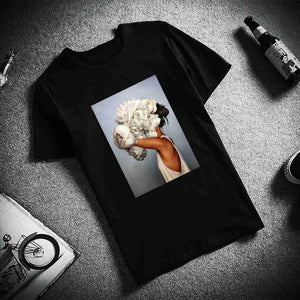 Flowers Feather Print Short Sleeve Tops & Tees Fashion Casual T Shirt