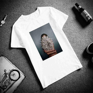 Flowers Feather Print Short Sleeve Tops & Tees Fashion Casual T Shirt