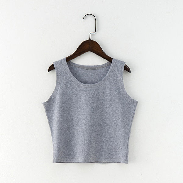 Black Round Neck Sleeveless T-shirt Cotton Crop Top
