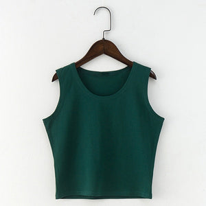 Black Round Neck Sleeveless T-shirt Cotton Crop Top