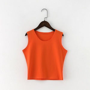 Black Round Neck Sleeveless T-shirt Cotton Crop Top