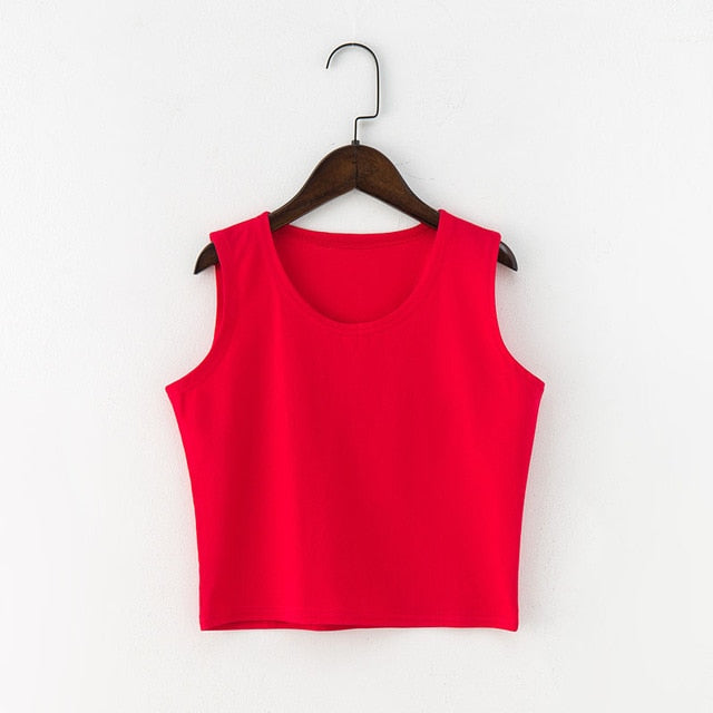 Black Round Neck Sleeveless T-shirt Cotton Crop Top