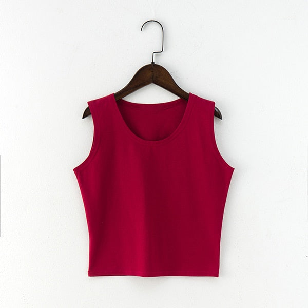 Black Round Neck Sleeveless T-shirt Cotton Crop Top