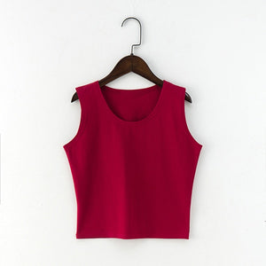 Black Round Neck Sleeveless T-shirt Cotton Crop Top