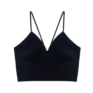 Top Female Spaghetti Strap T-shirt Cropped With Chest Padded Camisole