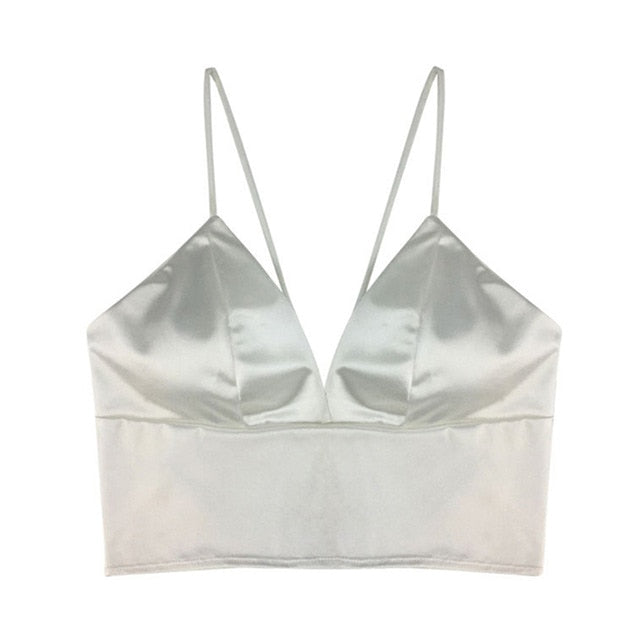 Top Female Spaghetti Strap T-shirt Cropped With Chest Padded Camisole