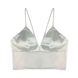 Top Female Spaghetti Strap T-shirt Cropped With Chest Padded Camisole