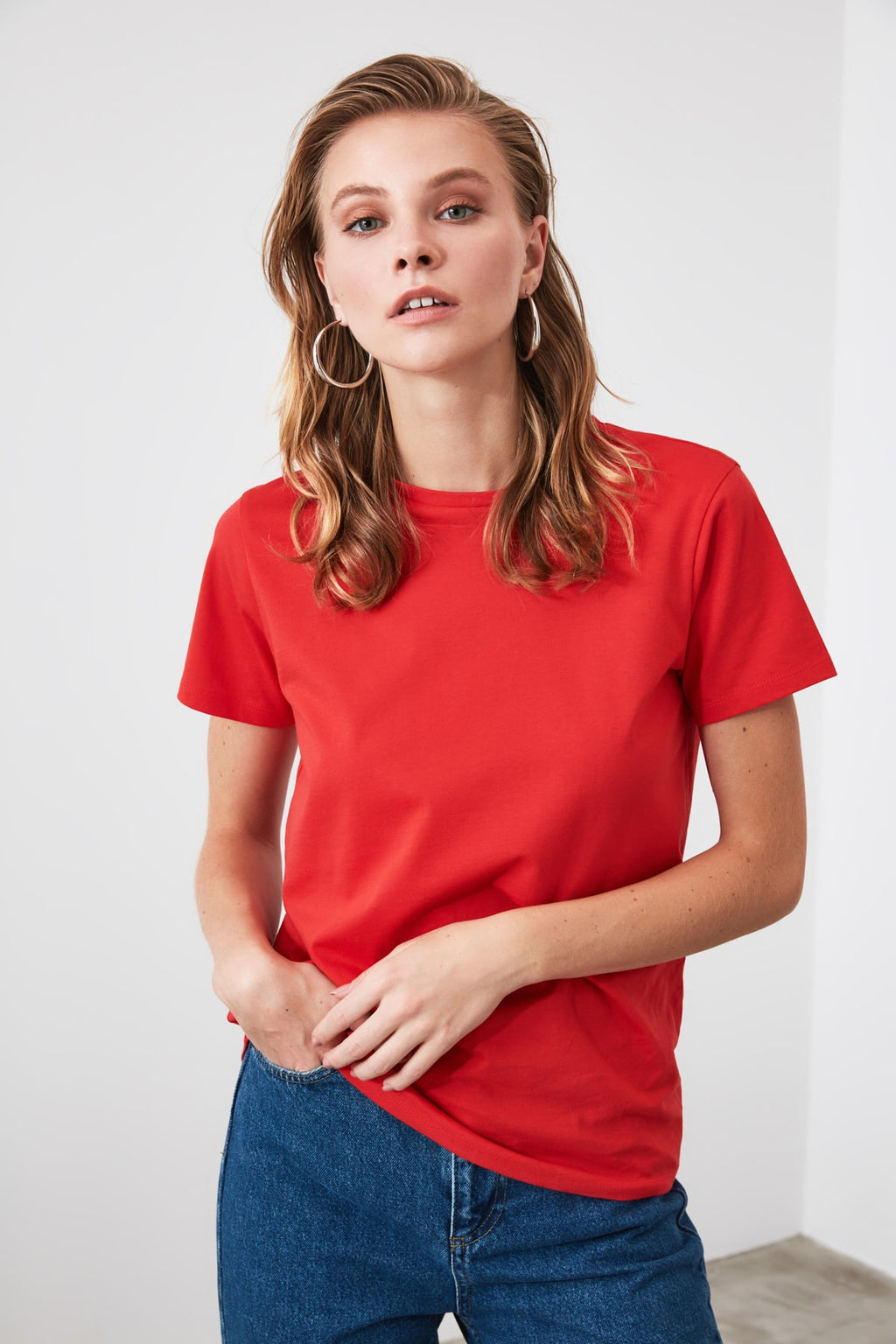 Women 100% Cotton Single Jersey Cycling Neck Basic Knitted T-Shirts