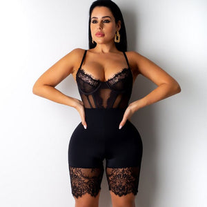 Women Lace Sheer Body con Corset Jumpsuit Romper Shorts Keep Slim Shape wear