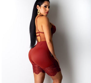 Women Lace Sheer Body con Corset Jumpsuit Romper Shorts Keep Slim Shape wear