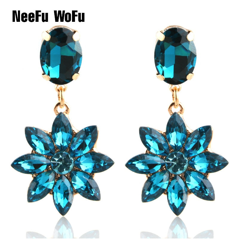 Drop Rhinestone Earring for woman Crystal glass Earring Sun flower