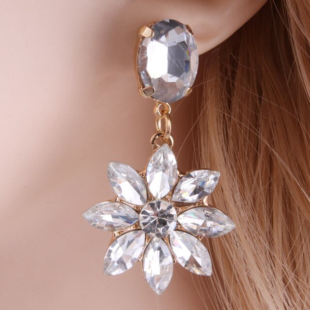 Drop Rhinestone Earring for woman Crystal glass Earring Sun flower