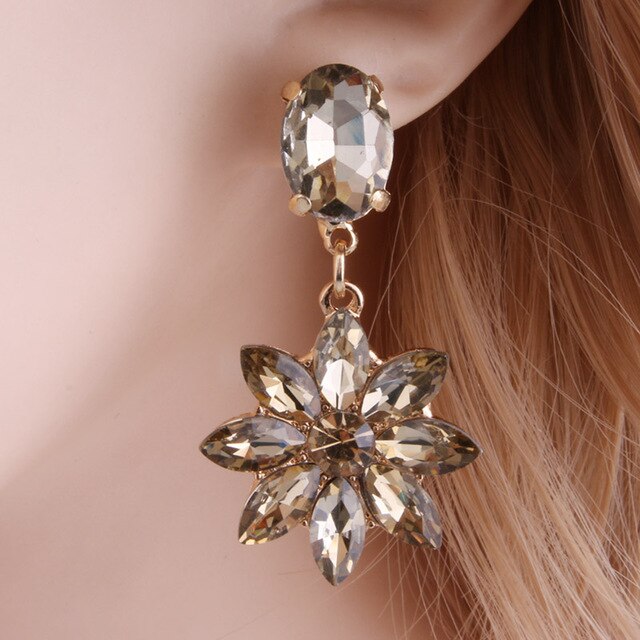 Drop Rhinestone Earring for woman Crystal glass Earring Sun flower