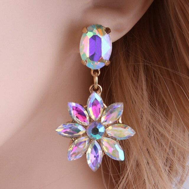 Drop Rhinestone Earring for woman Crystal glass Earring Sun flower